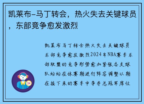 凯莱布-马丁转会，热火失去关键球员，东部竞争愈发激烈